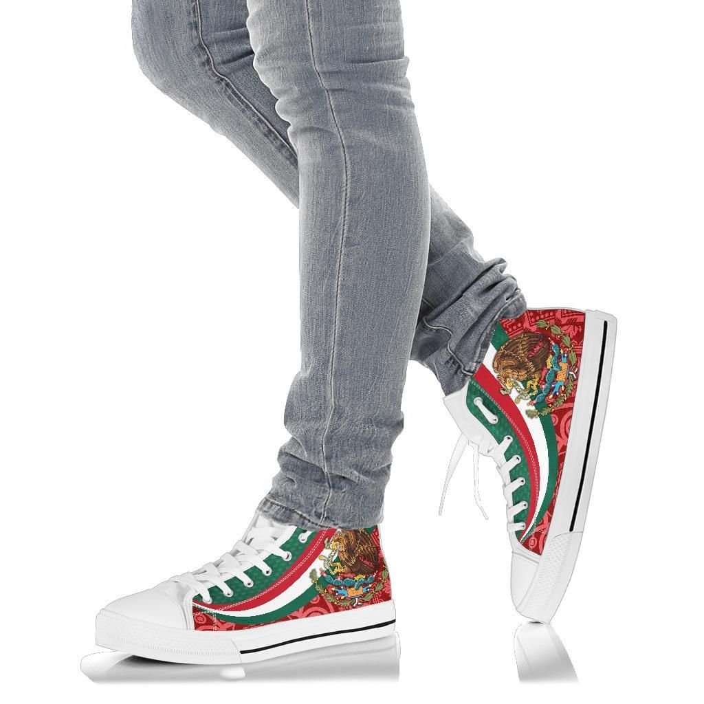 Mexico High Top Shoes Mexico Coat Of Arms With Aztec Patterns RLT13