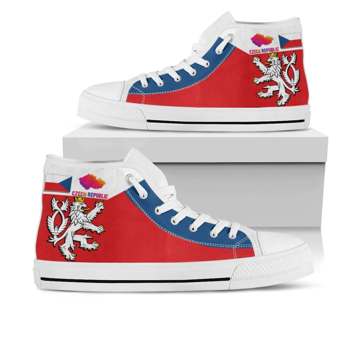 Czech Republic High Top Shoe - Silver Double-Tailed Rampant Lion RLT13