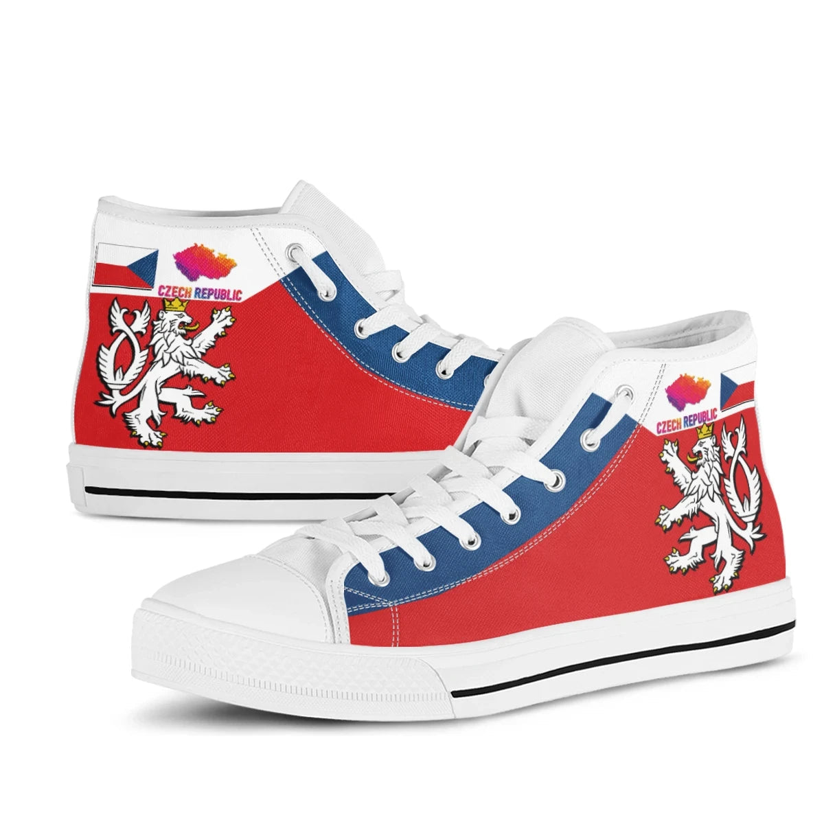Czech Republic High Top Shoe - Silver Double-Tailed Rampant Lion RLT13