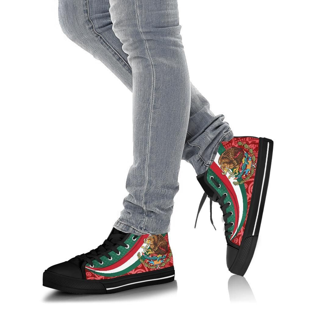Mexico High Top Shoes Mexico Coat Of Arms With Aztec Patterns RLT13