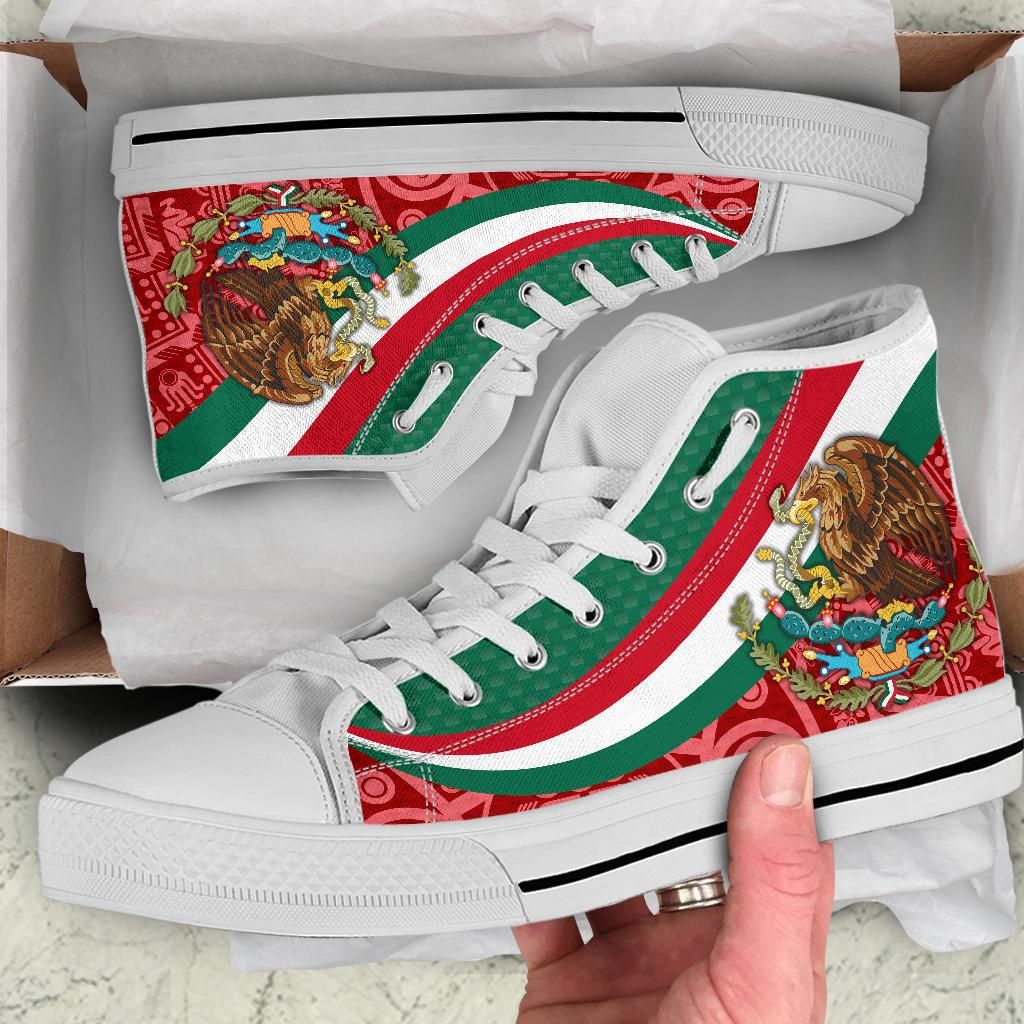 Mexico High Top Shoes Mexico Coat Of Arms With Aztec Patterns RLT13