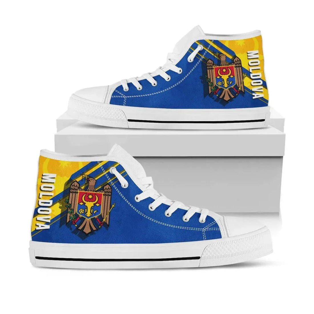 Wonder Print Shop Moldova High Top Sneakers, Flag and Coat Of Arms A22 RLT13
