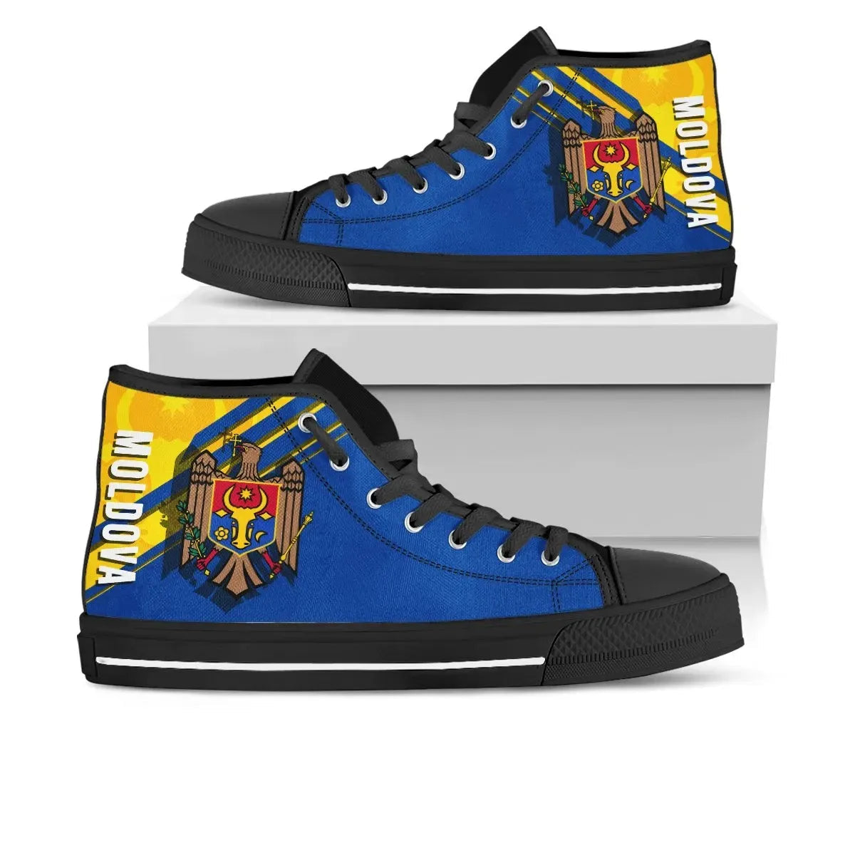 Wonder Print Shop Moldova High Top Sneakers, Flag and Coat Of Arms A22 RLT13