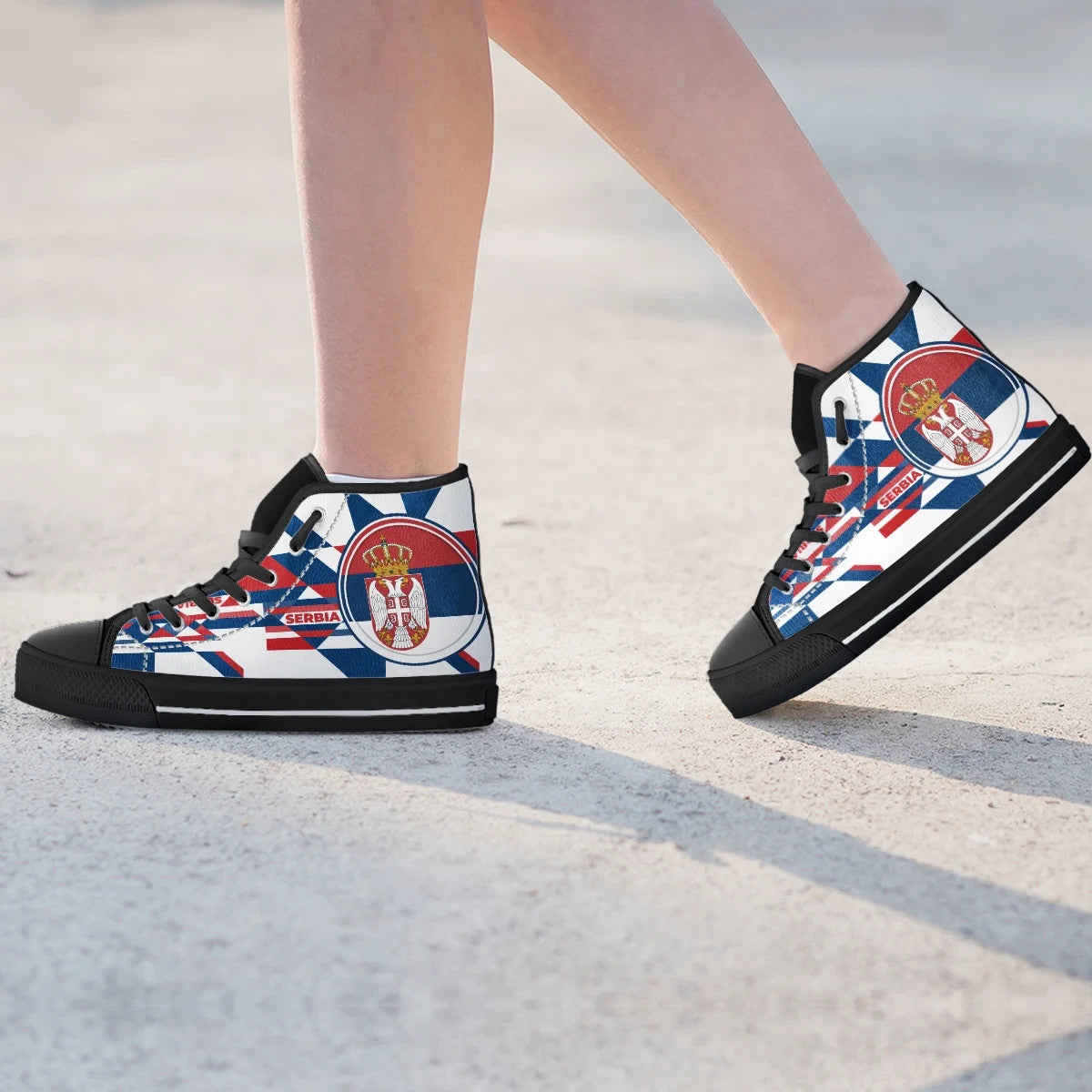 High Top Shoes - Serbia Flag Color With Coat Of Arm RLT7
