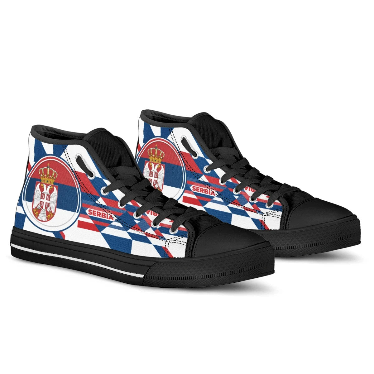 High Top Shoes - Serbia Flag Color With Coat Of Arm RLT7