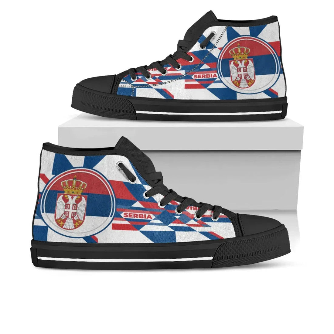 High Top Shoes - Serbia Flag Color With Coat Of Arm RLT7