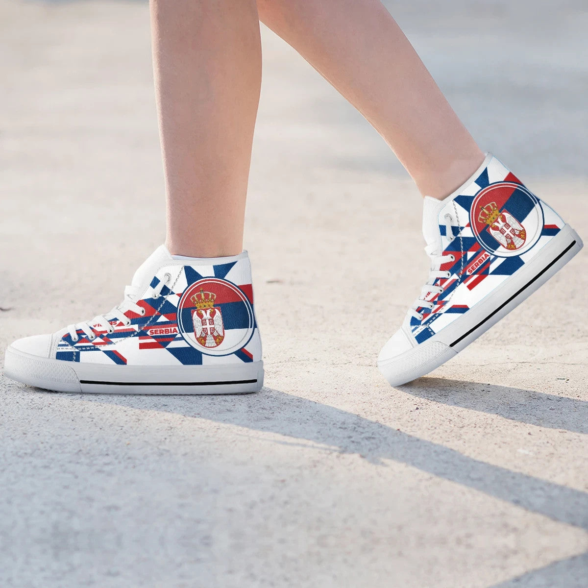 High Top Shoes - Serbia Flag Color With Coat Of Arm RLT7
