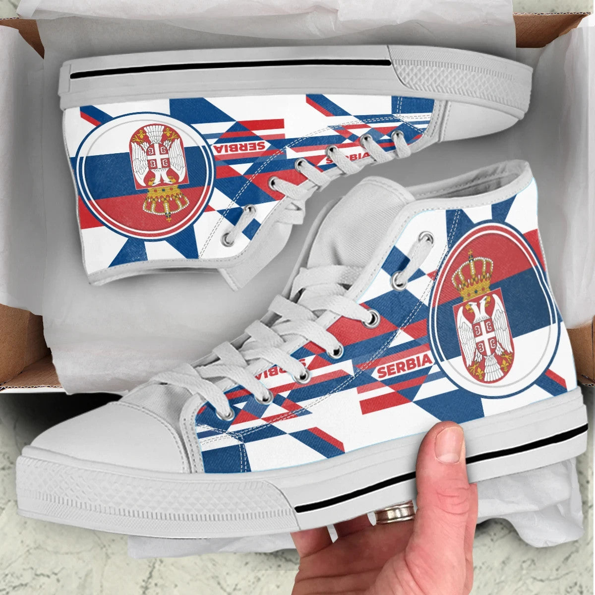 High Top Shoes - Serbia Flag Color With Coat Of Arm RLT7