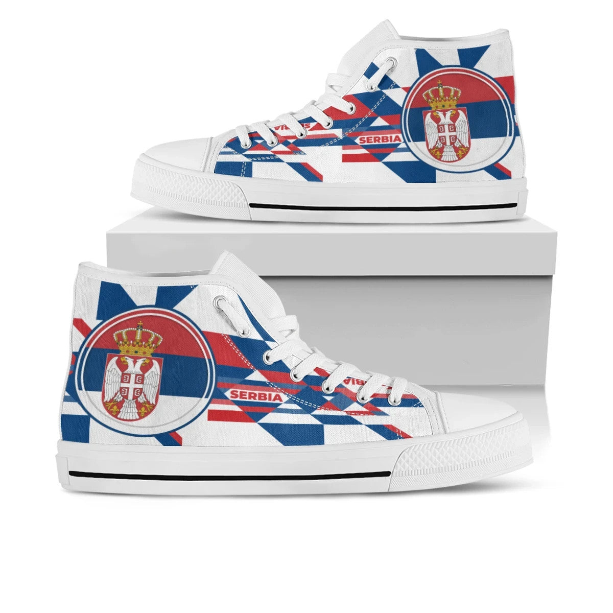 High Top Shoes - Serbia Flag Color With Coat Of Arm RLT7