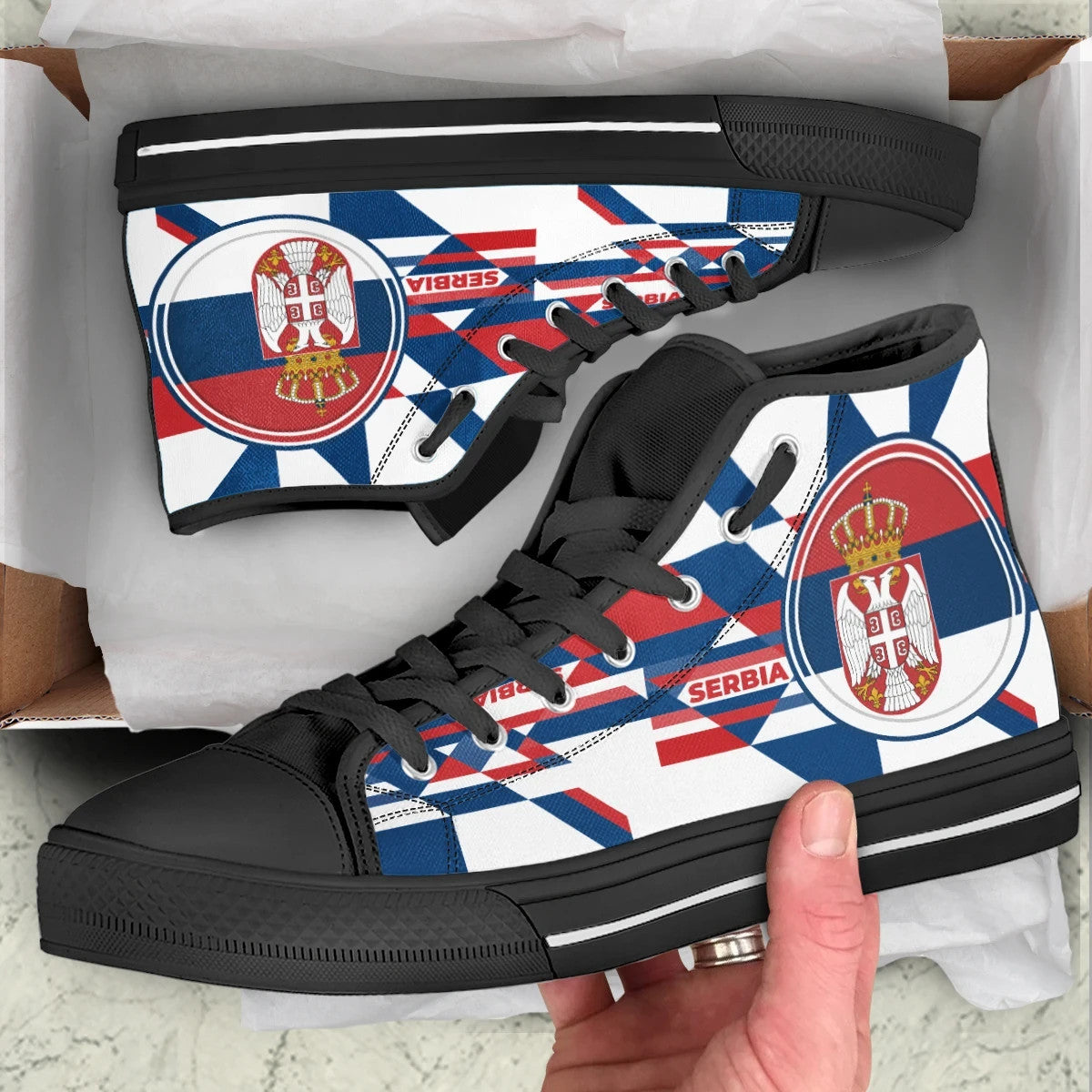 High Top Shoes - Serbia Flag Color With Coat Of Arm RLT7