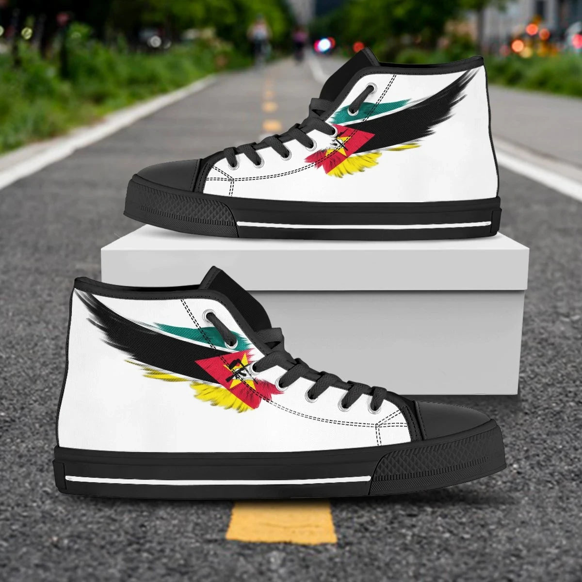 Mozambique White High Top Shoes Wing Flag RLT7