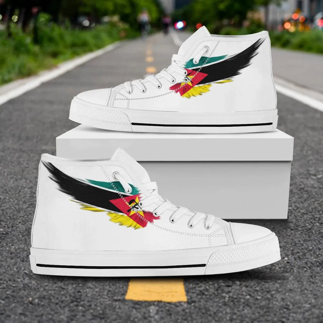 Mozambique White High Top Shoes Wing Flag RLT7