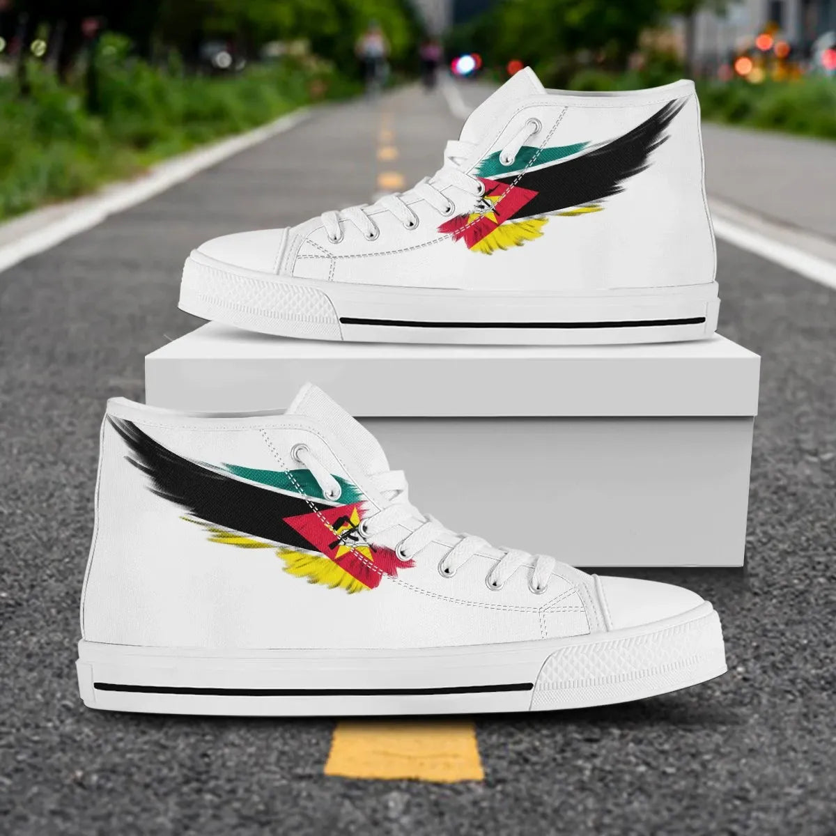 Mozambique White High Top Shoes Wing Flag RLT7