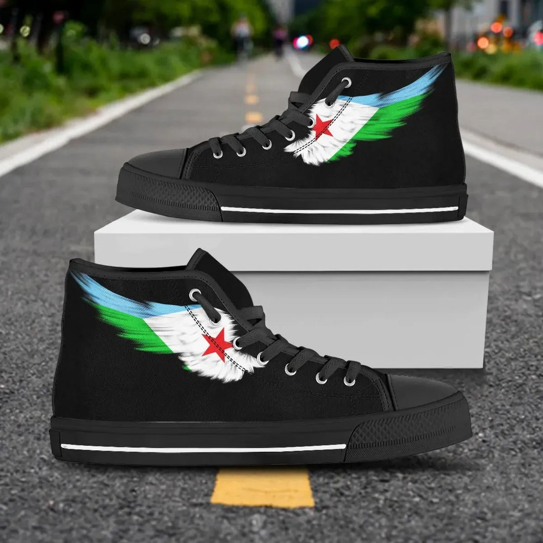 Djibouti Black High Top Shoe Wing Flag RLT12
