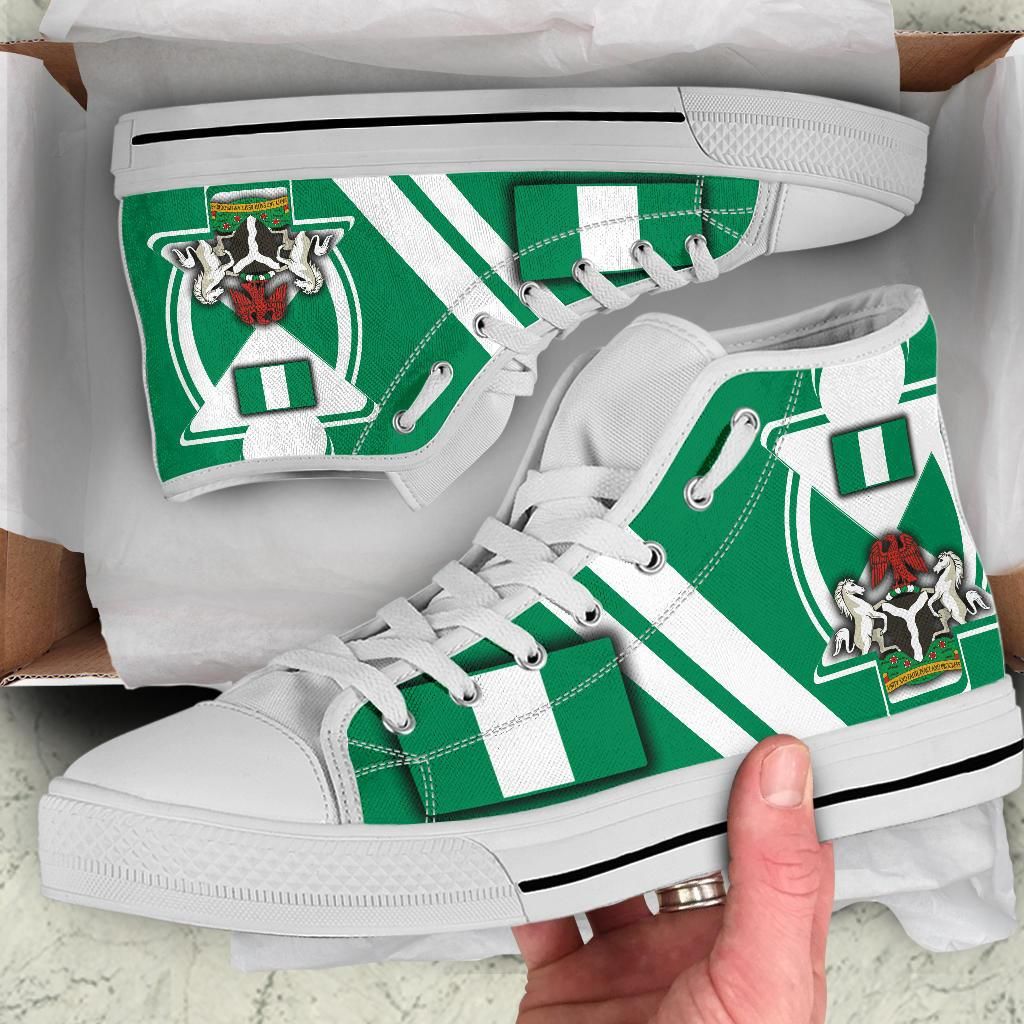 Nigeria High Top Shoes Nigerian Flag and Coat Of Arms Boa Me Na Me Mmoa Wo RLT8