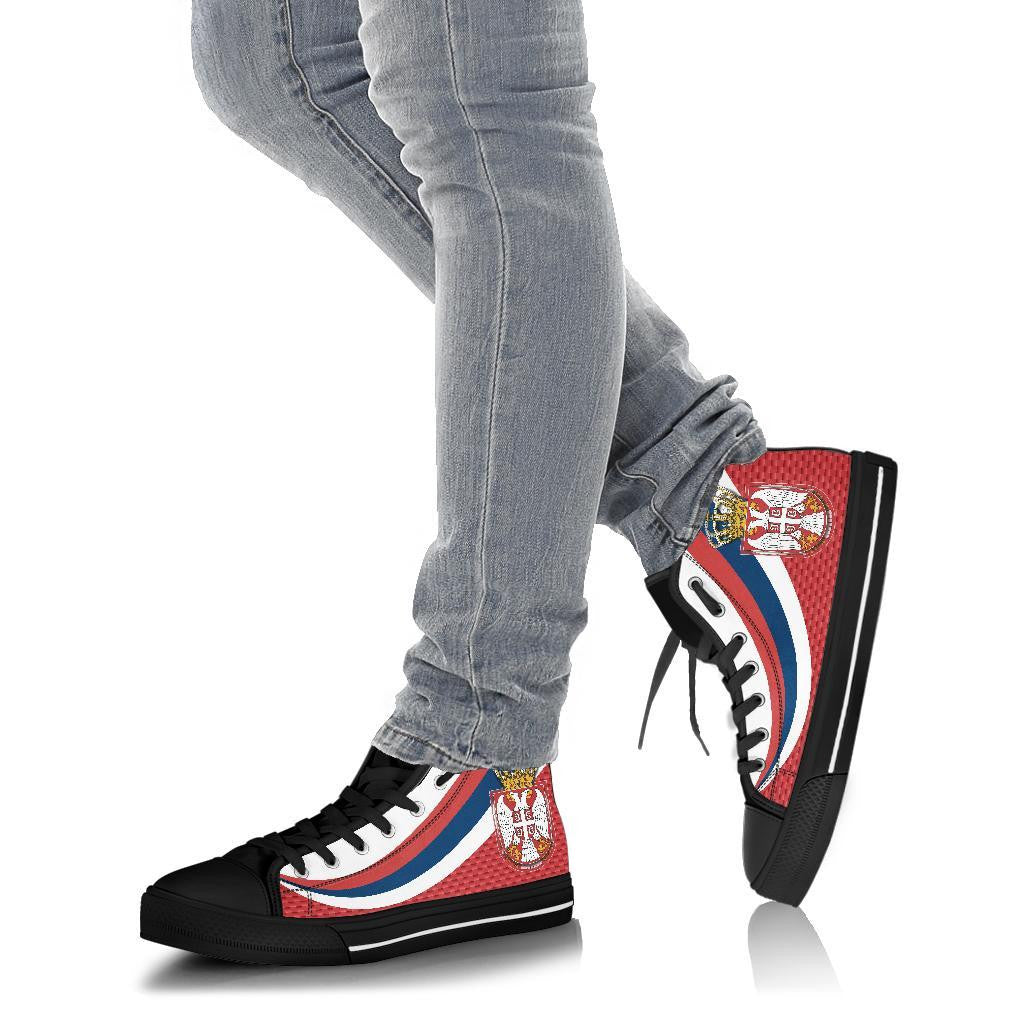 Serbia High Top Shoes Black Serbia Flag Red RLT7