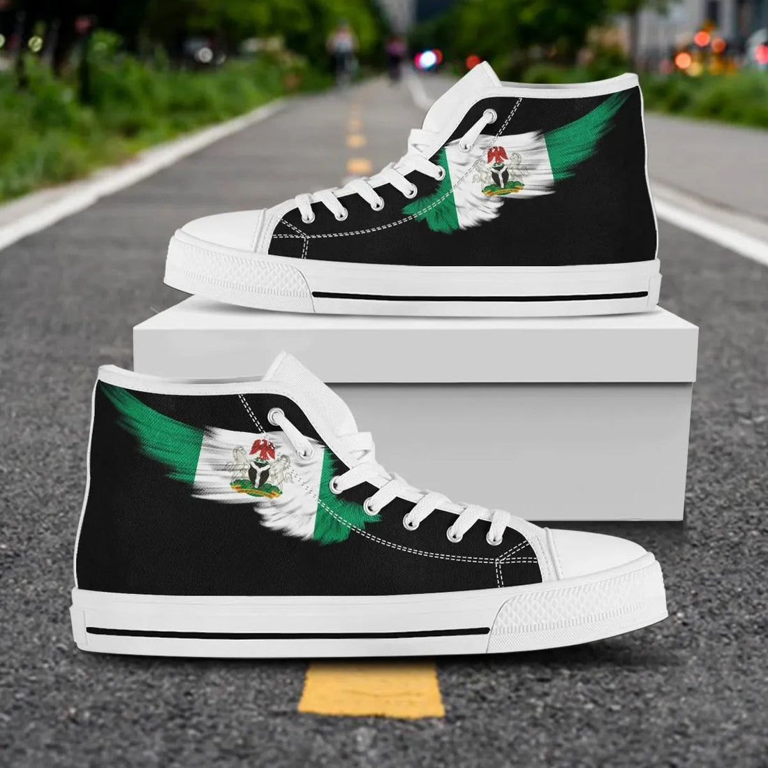 Nigeria Black High Top Shoes Wing Flag RLT8