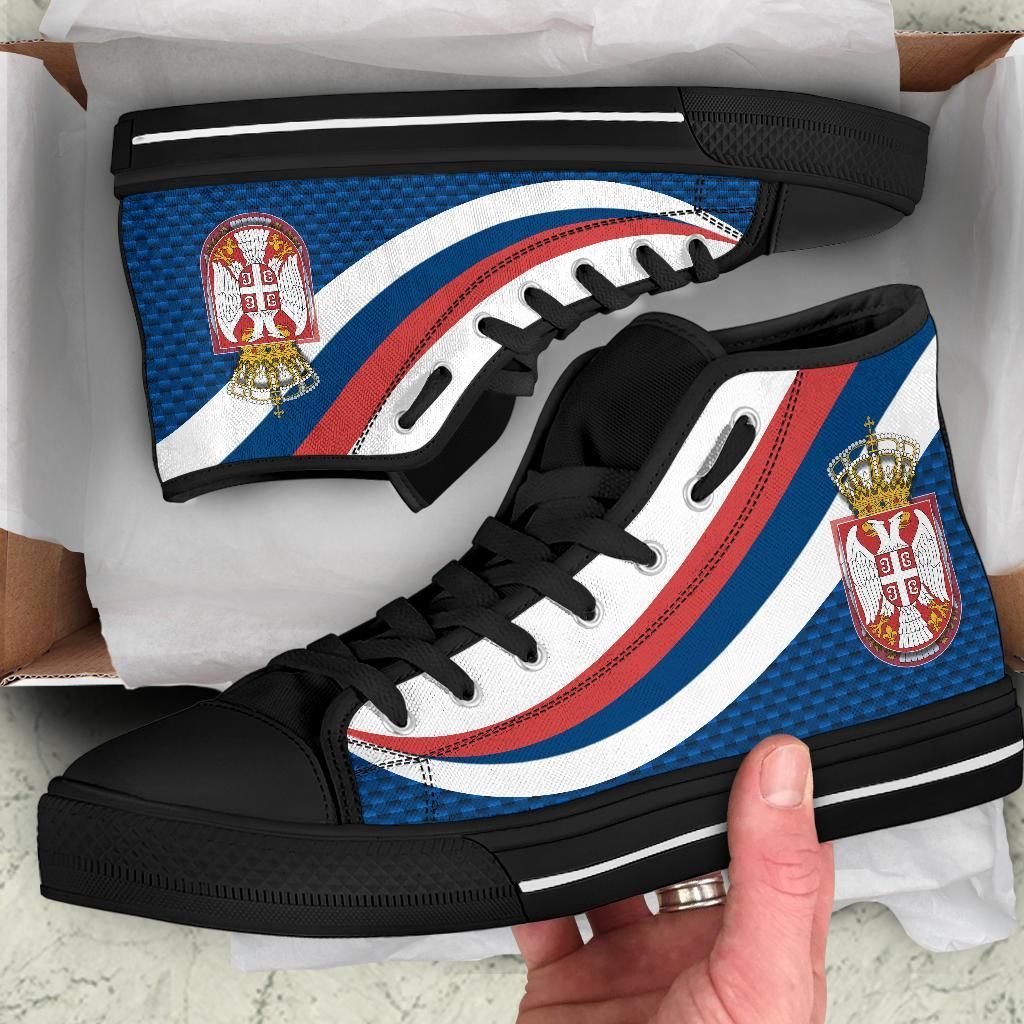 Serbia High Top Shoes Black Serbia Flag Blue RLT7