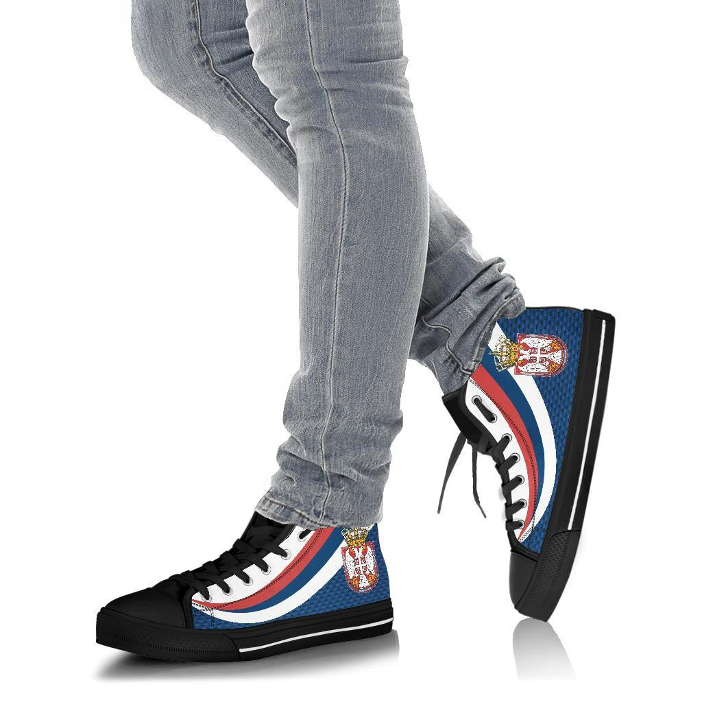 Serbia High Top Shoes Black Serbia Flag Blue RLT7