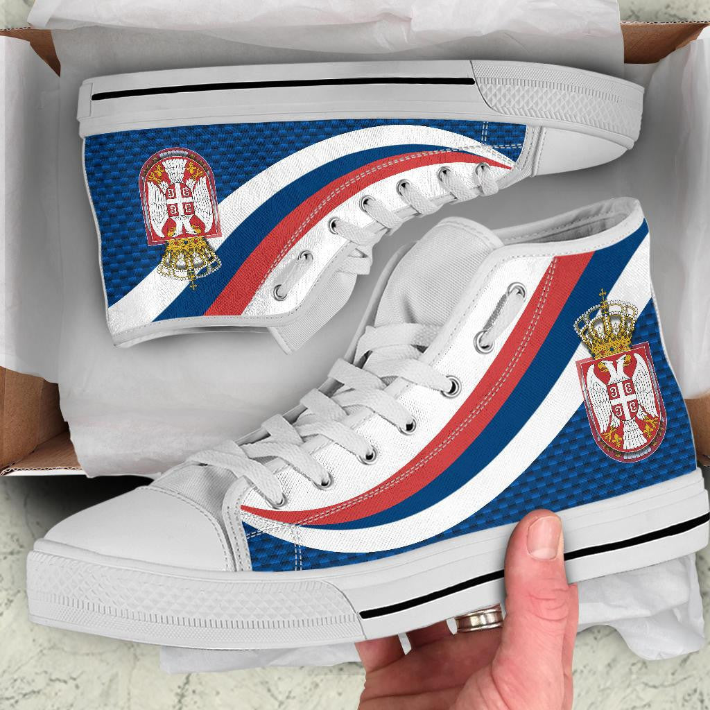Serbia High Top Shoes Black Serbia Flag Blue RLT7