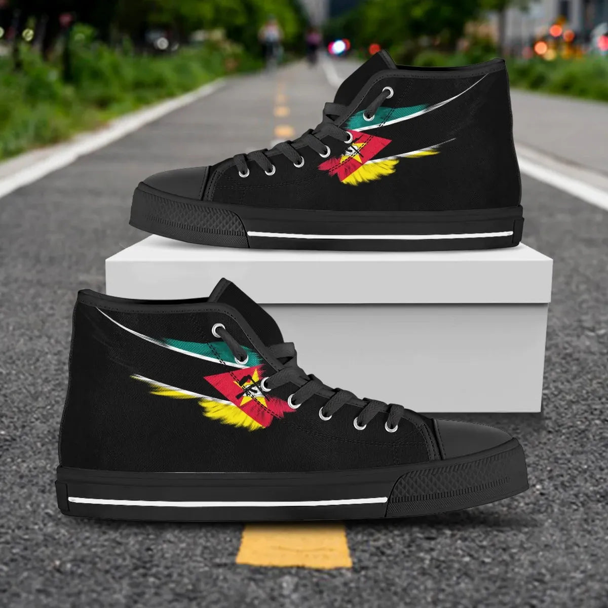 Mozambique Black High Top Shoes Wing Flag RLT7