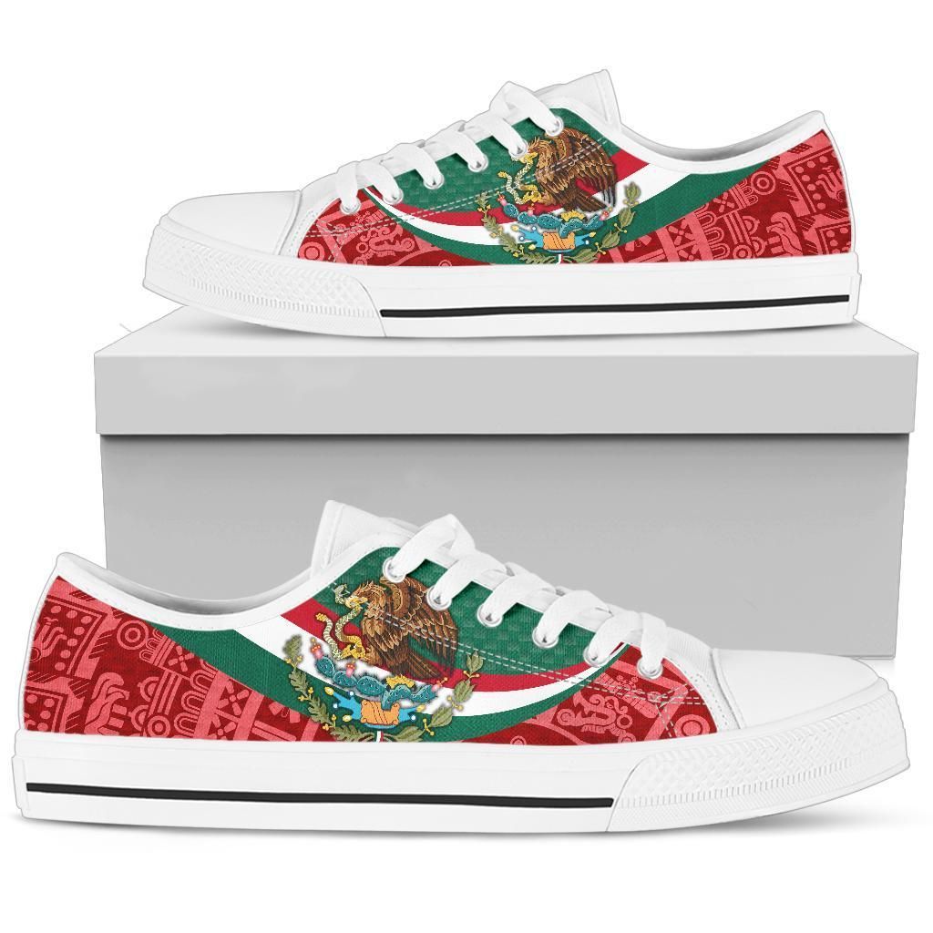 Mexico Low Top Shoes Mexico Coat Of Arms With Aztec Patterns RLT13
