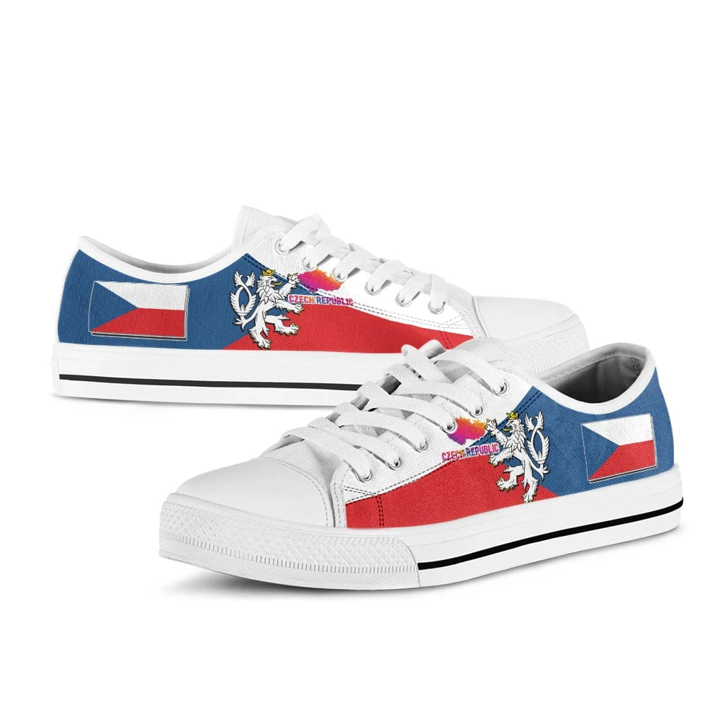 Czech Republic Low Top Shoe - Silver Double-Tailed Rampant Lion RLT13