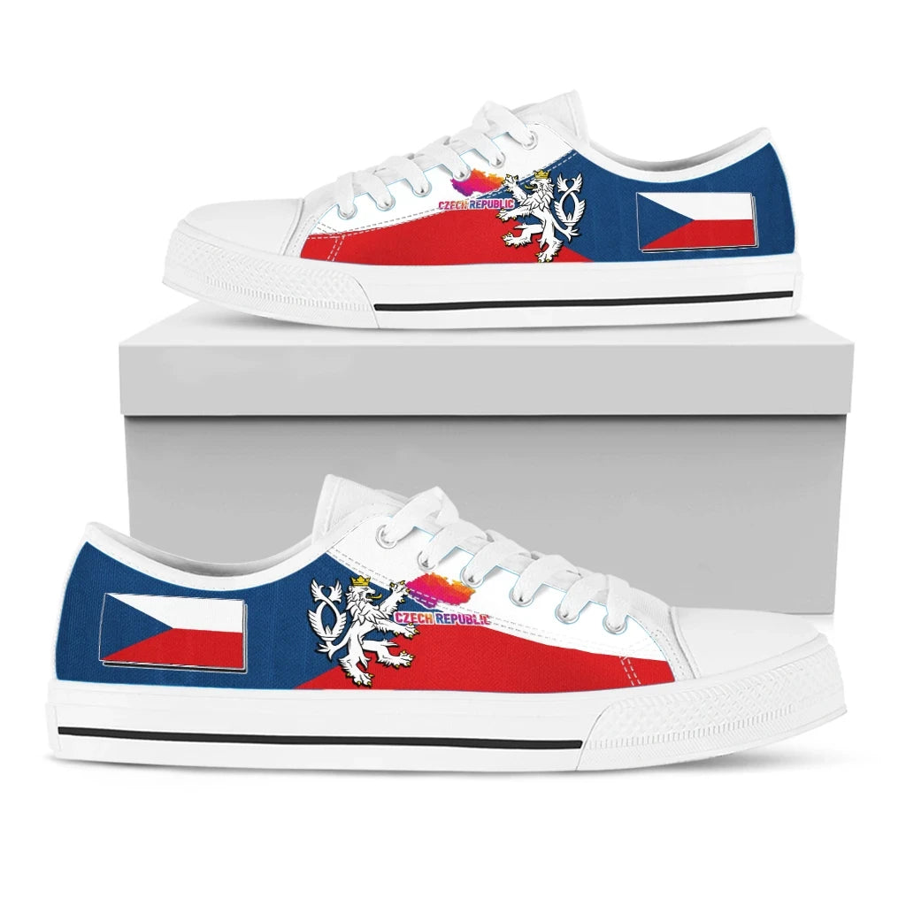 Czech Republic Low Top Shoe - Silver Double-Tailed Rampant Lion RLT13