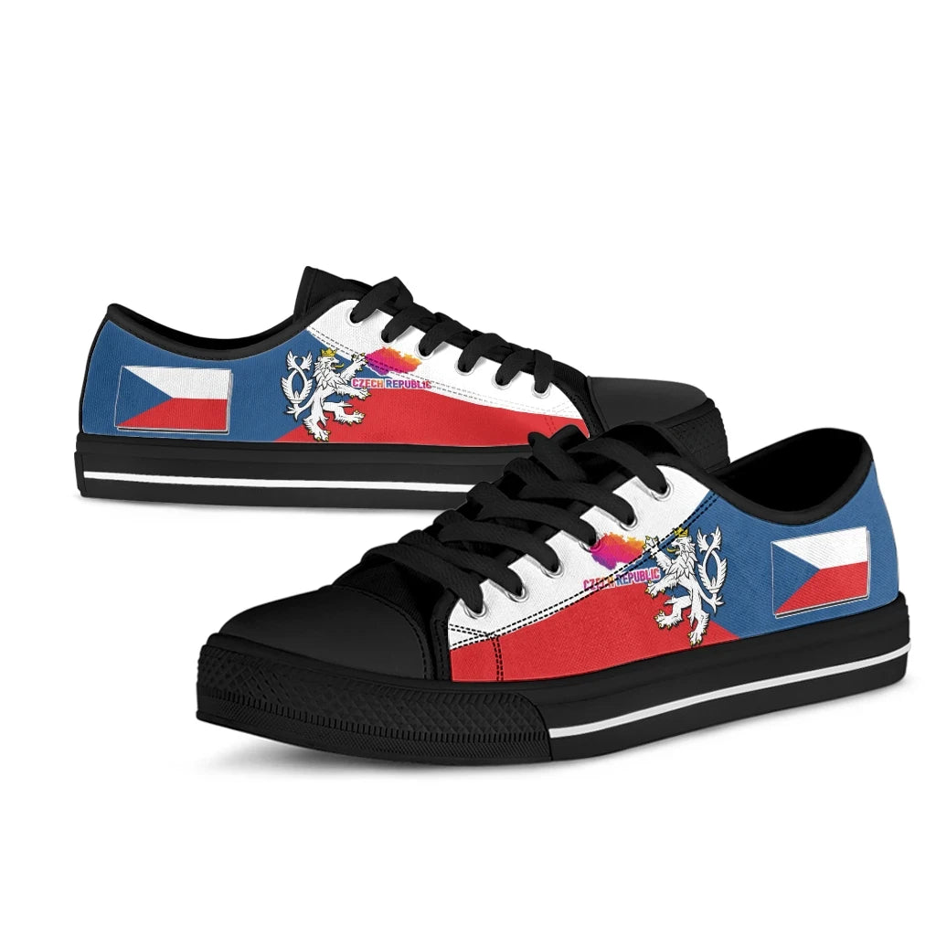 Czech Republic Low Top Shoe - Silver Double-Tailed Rampant Lion RLT13