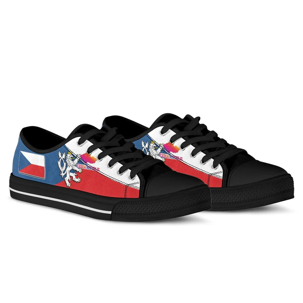 Czech Republic Low Top Shoe - Silver Double-Tailed Rampant Lion RLT13