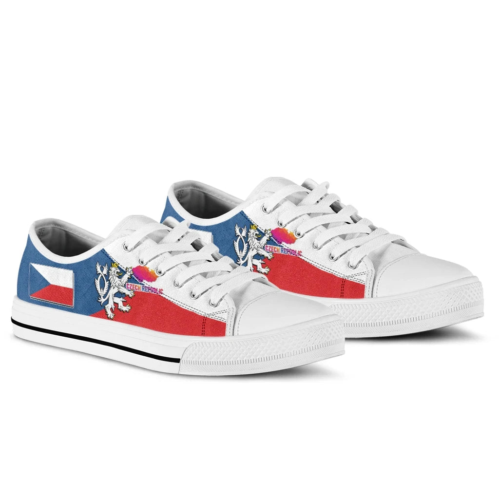 Czech Republic Low Top Shoe - Silver Double-Tailed Rampant Lion RLT13