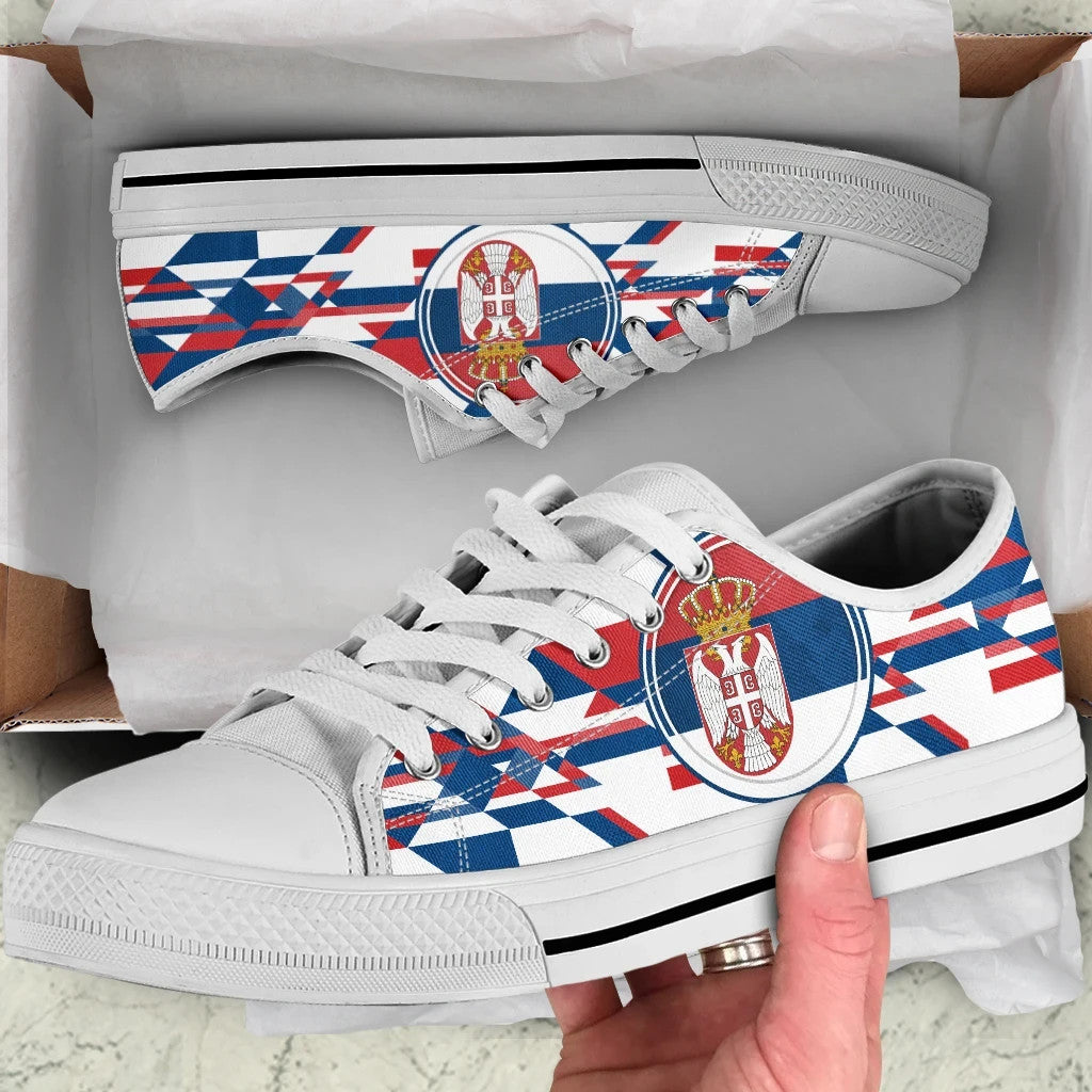 Low Top - Serbia Flag Color With Coat Of Arm RLT7