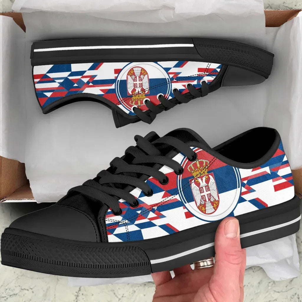 Low Top - Serbia Flag Color With Coat Of Arm RLT7