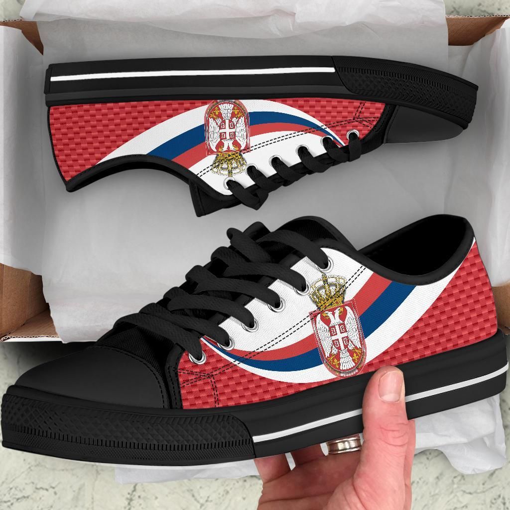 Serbia Low Top Shoes Black Serbia Flag Red RLT7