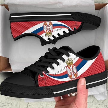 Serbia Low Top Shoes Black Serbia Flag Red RLT7