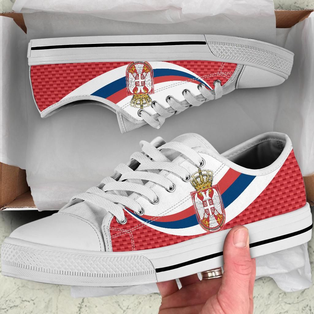 Serbia Low Top Shoes Black Serbia Flag Red RLT7