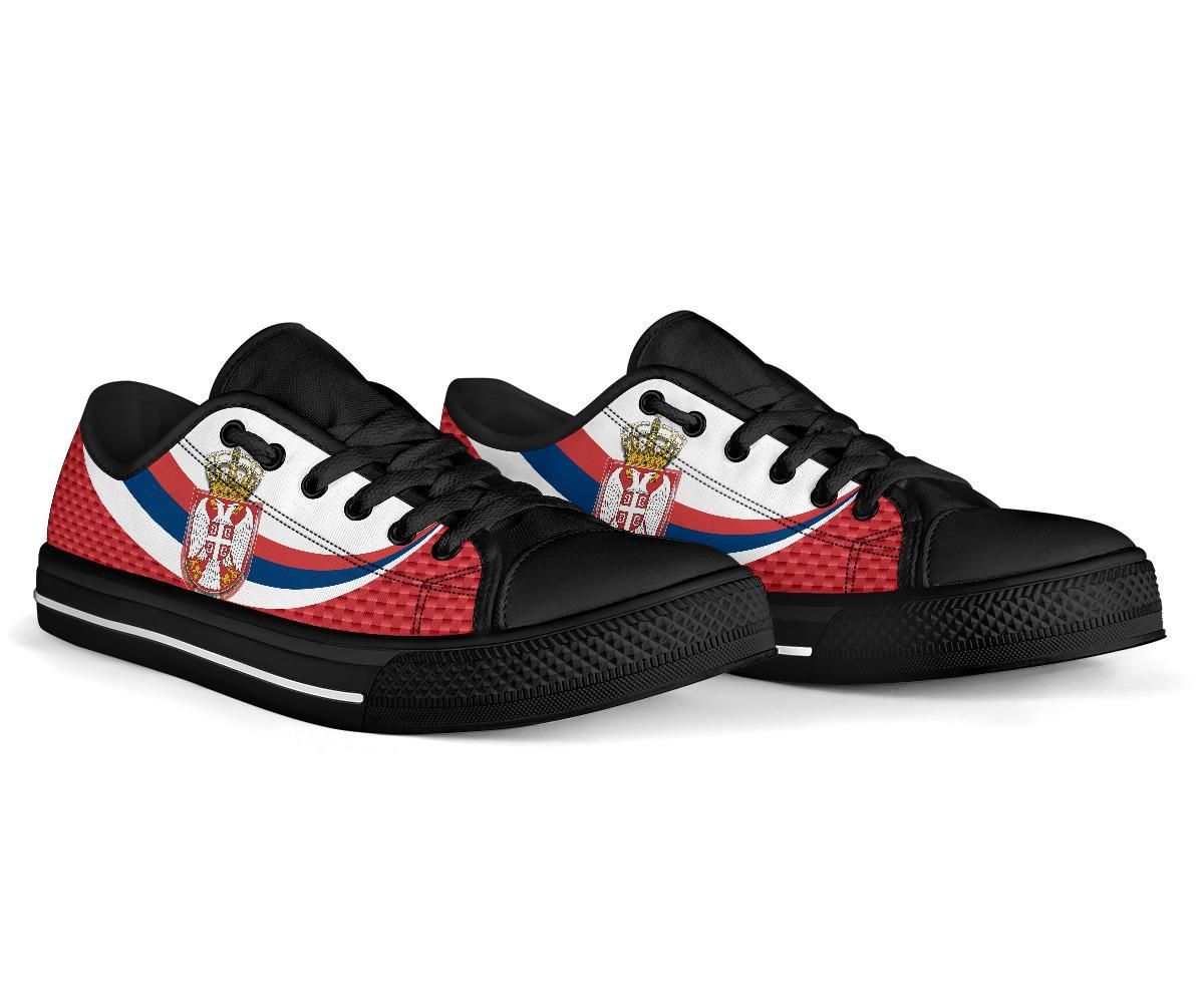 Serbia Low Top Shoes Black Serbia Flag Red RLT7