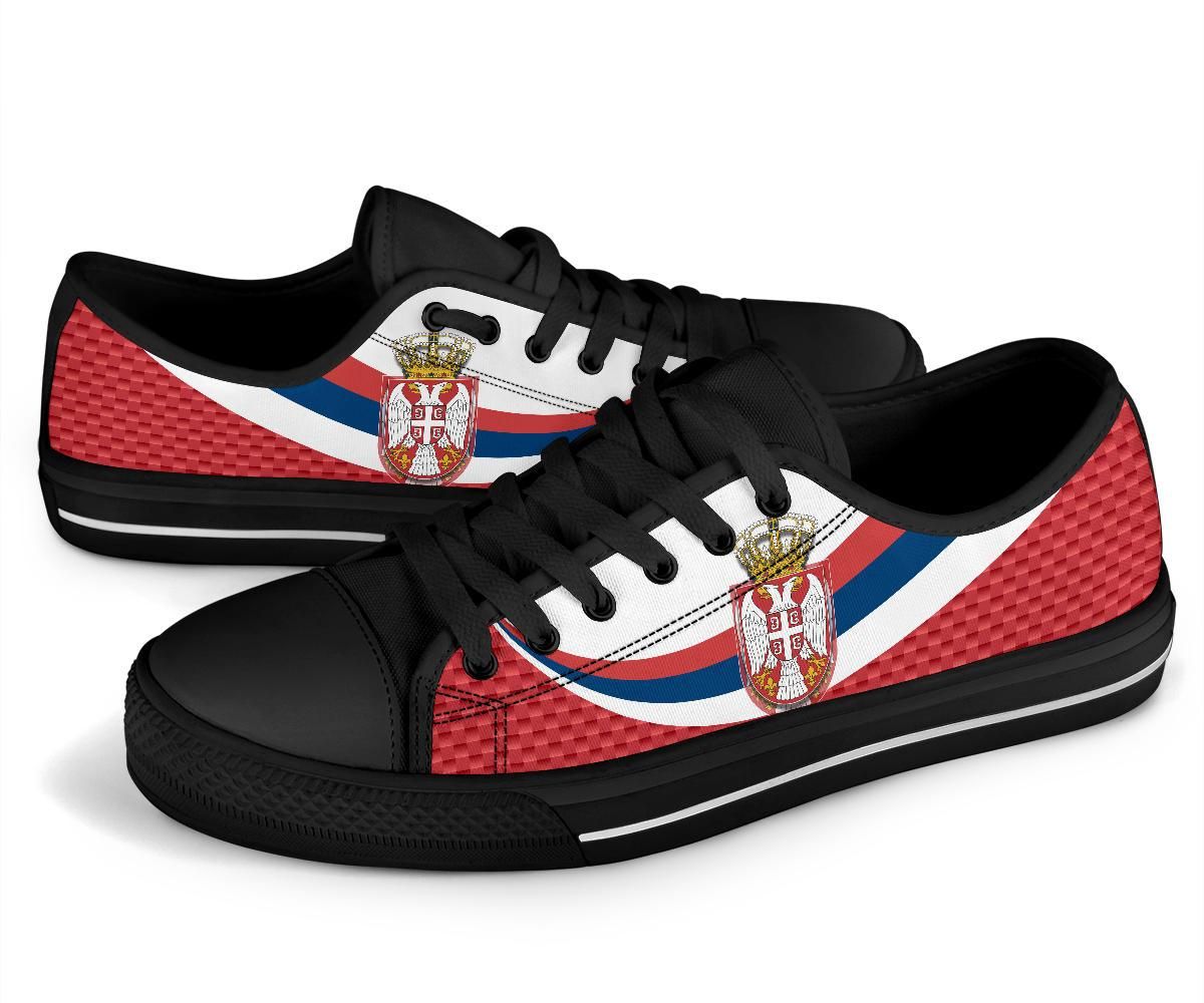 Serbia Low Top Shoes Black Serbia Flag Red RLT7