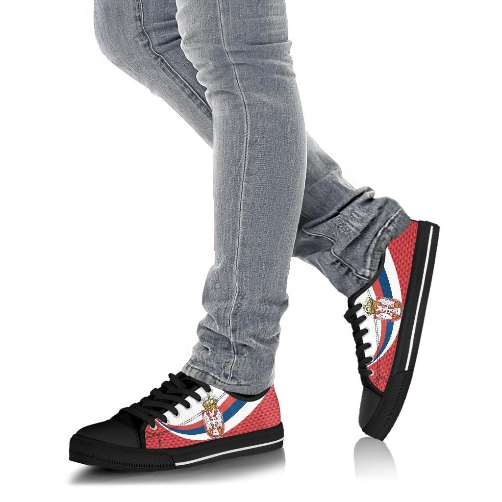 Serbia Low Top Shoes Black Serbia Flag Red RLT7