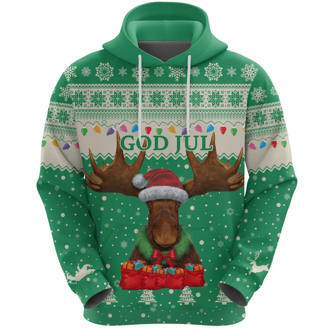 Sweden Christmas Hoodie Moose Green RLT7