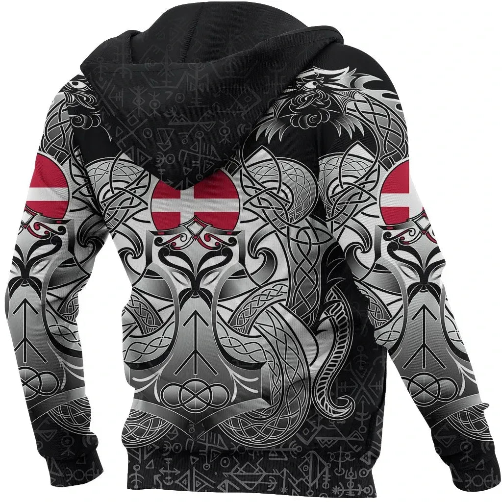 Viking Hoodie Denmark Mjolnir and Double Dragon RLT13