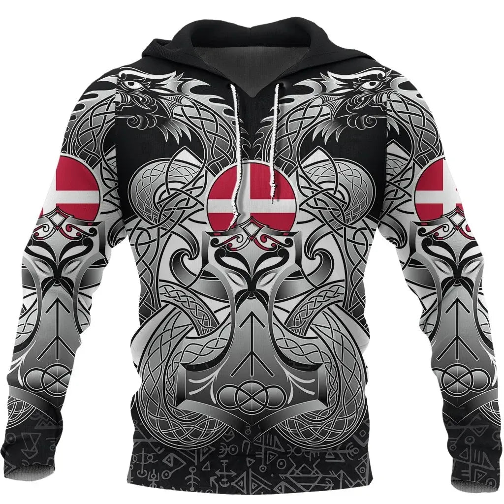 Viking Hoodie Denmark Mjolnir and Double Dragon RLT13