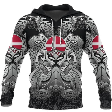 Viking Hoodie Denmark Mjolnir and Double Dragon RLT13