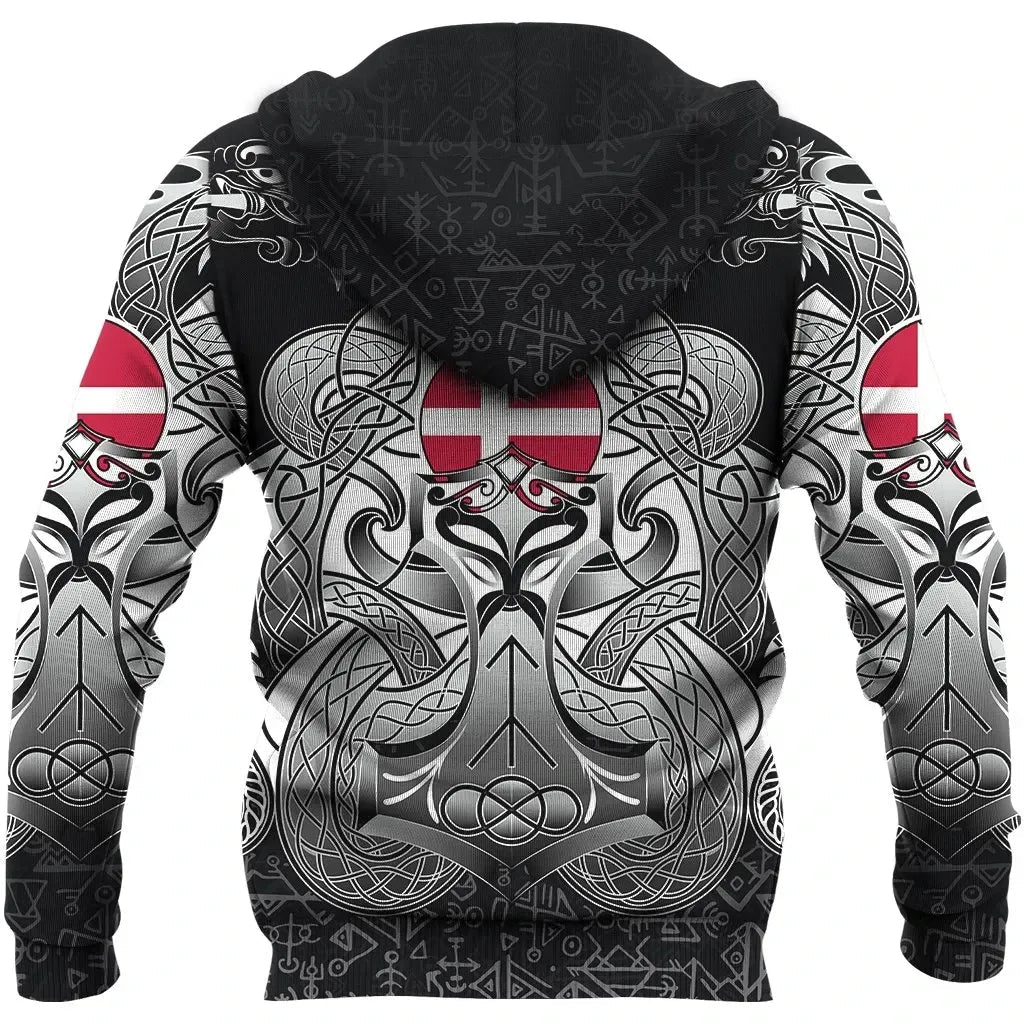 Viking Hoodie Denmark Mjolnir and Double Dragon RLT13