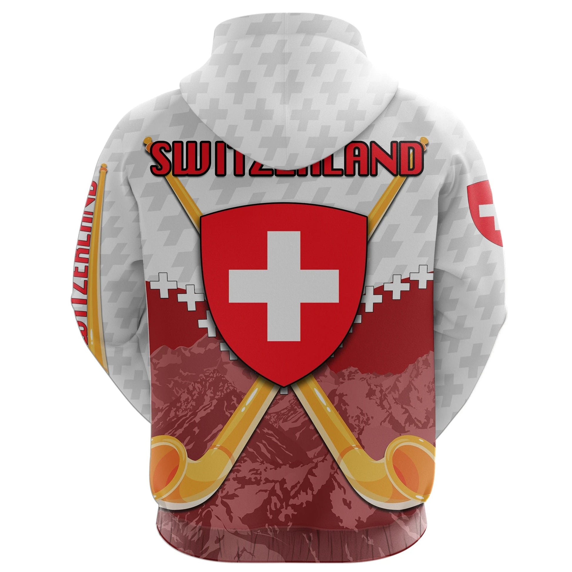 Switzerland Mountain All Over Hoodie Alphorn With Coat Of Arms RLT13