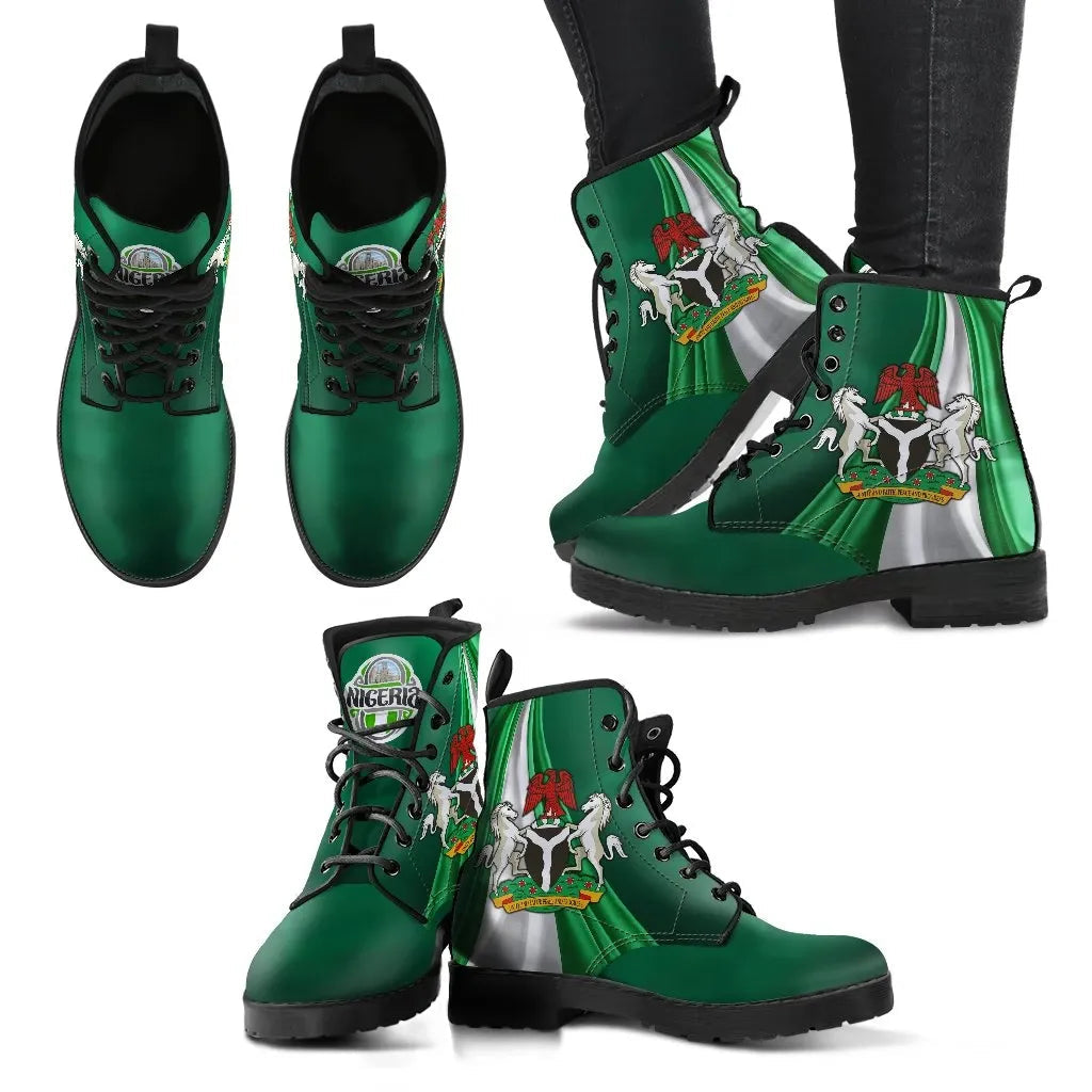 Nigeria Leather Boots Nigerian Waving Flag With Coat Of Arms RLT8