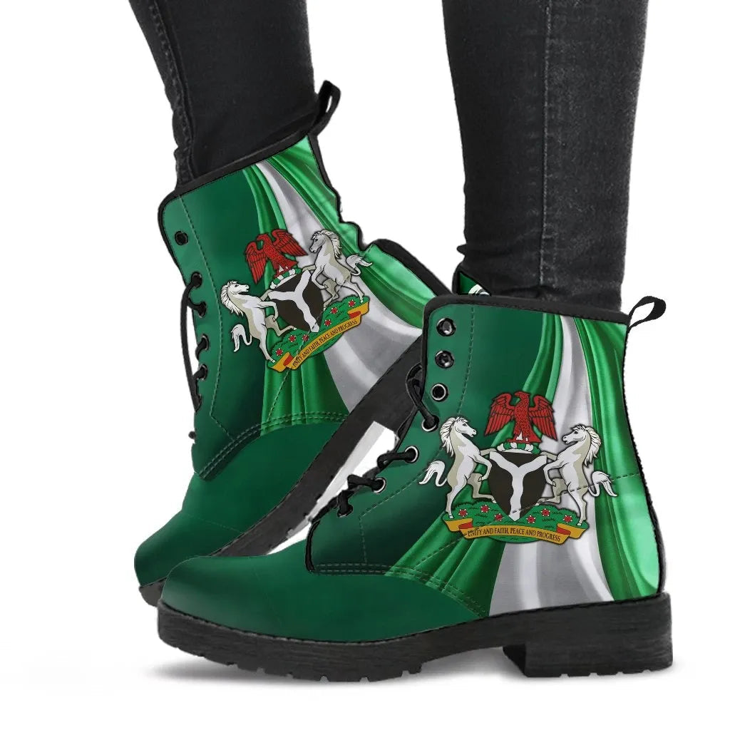 Nigeria Leather Boots Nigerian Waving Flag With Coat Of Arms RLT8