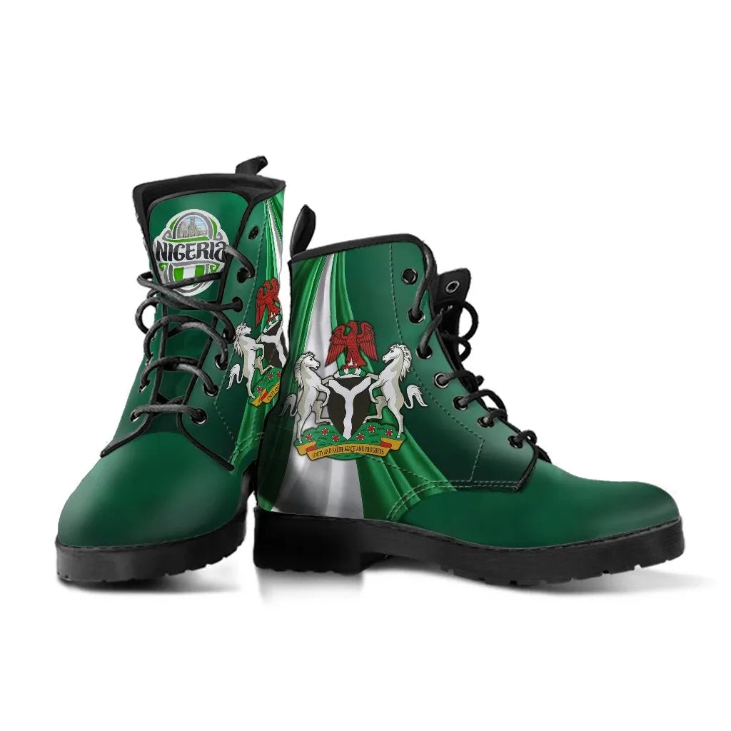 Nigeria Leather Boots Nigerian Waving Flag With Coat Of Arms RLT8