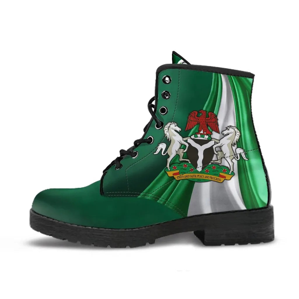 Nigeria Leather Boots Nigerian Waving Flag With Coat Of Arms RLT8