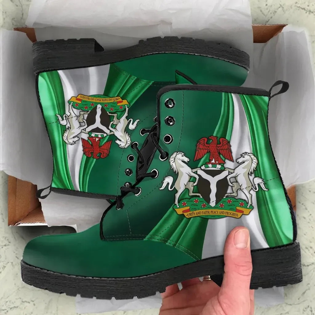 Nigeria Leather Boots Nigerian Waving Flag With Coat Of Arms RLT8